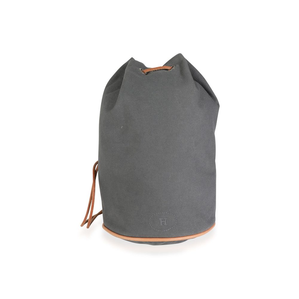 Hermès Gray Canvas Polochon Mimile Drawstring Bucket Bag Backpack PHW